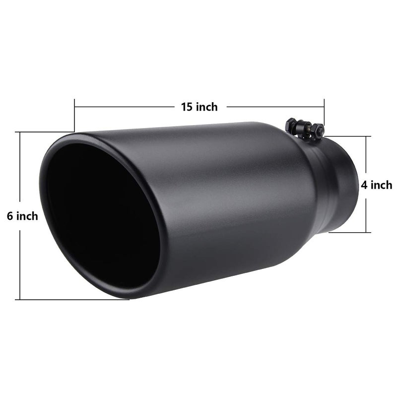 LCGP Bolt On Diesel Exhaust Tip 4", 6" outlet 15" Long Truck Tip, Rolled Angle Cut, Black Powder Coated - Image 2